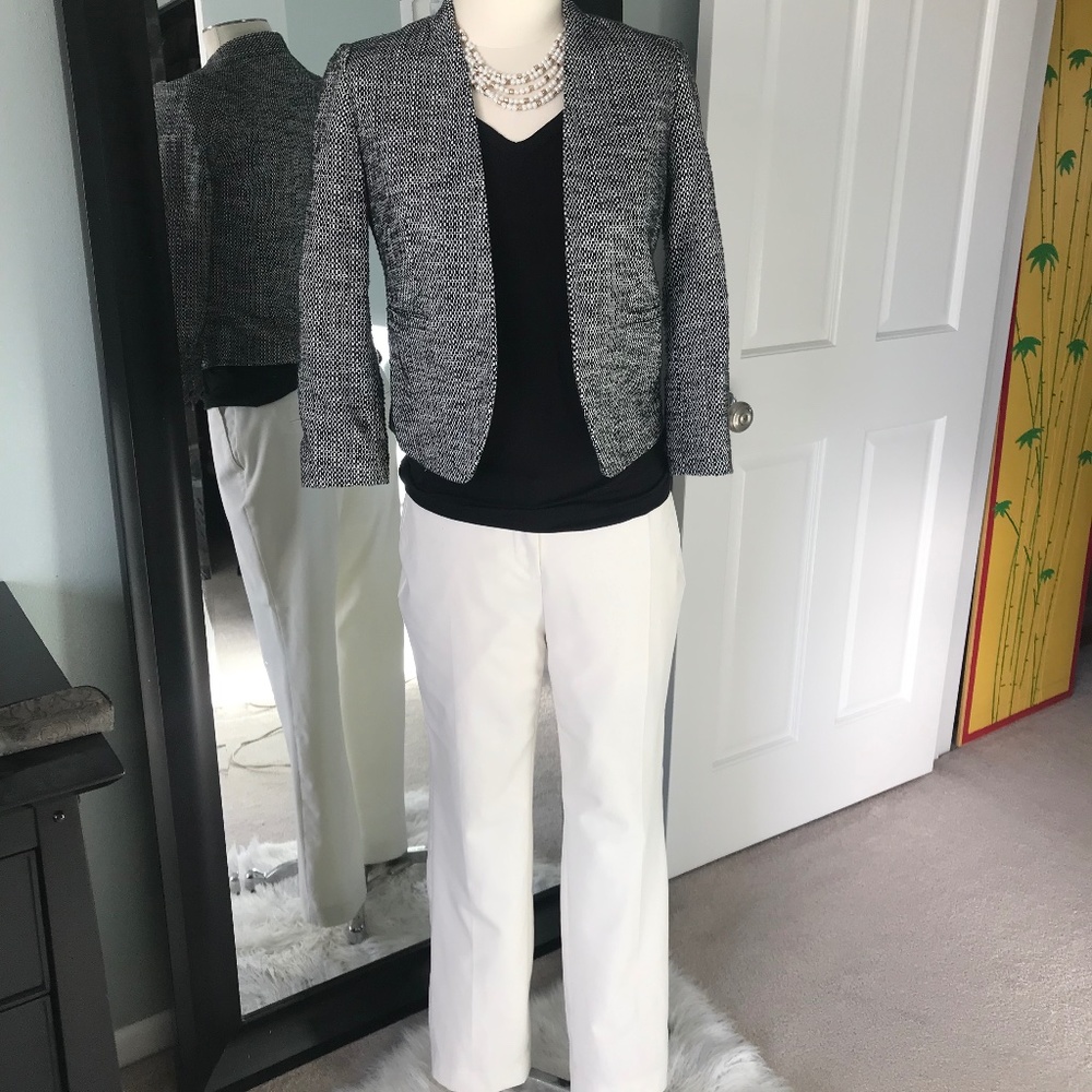 NEW! AnnTaylor Loft Open Front Black & White Herringbone Blazer
